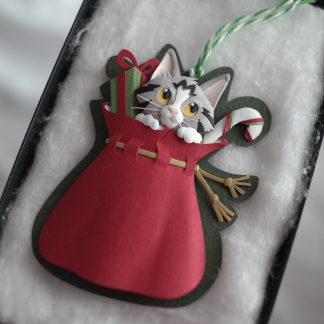 "Santa's Sack" Christmas Ornament (Grey and White Tabby) (2022)