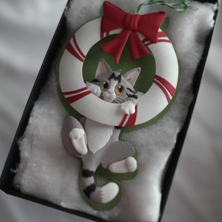 "Hang in There" Christmas Ornament (Grey and White Tabby) (2022)